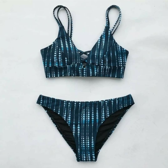 Low-Waist Bikini Swimsuit Women Dotted Lace Up Cross Thong Triangle Top Swimwear - Picture 4 of 4